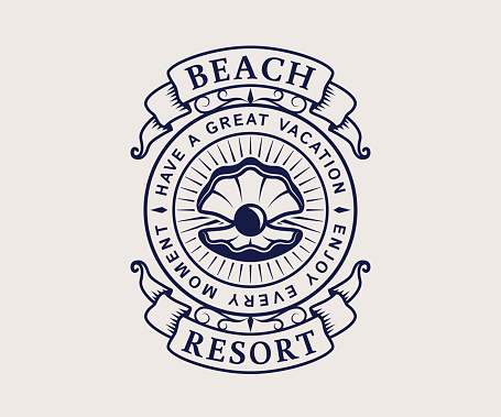 Beach resort emblem with shell.