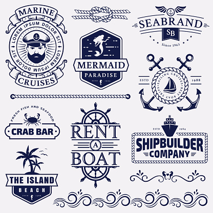 Sea and nautical badges and design elements.