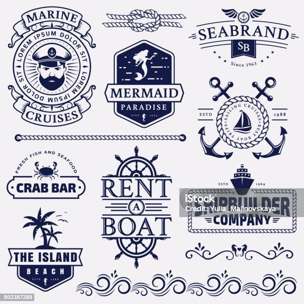 Sea And Nautical Badges And Design Elements Stock Illustration - Download Image Now - Nautical Vessel, Nautical Style, Sea