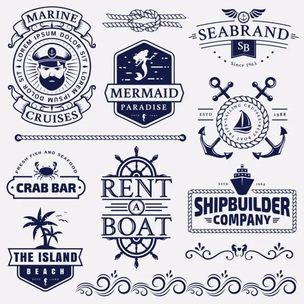 Vector illustration of Sea and nautical badges and design elements.