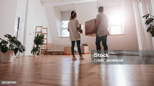 Junges Paar Umzug In Neues Haus Stockfoto und mehr Bilder von Wohnung - Wohnung, Wohnhaus, Eigenheim