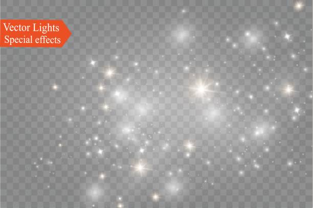 illustrations, cliparts, dessins animés et icônes de la poussière sur un transparent background.bright étoiles. l’effet d’éclairage incandescent - équipement déclairage