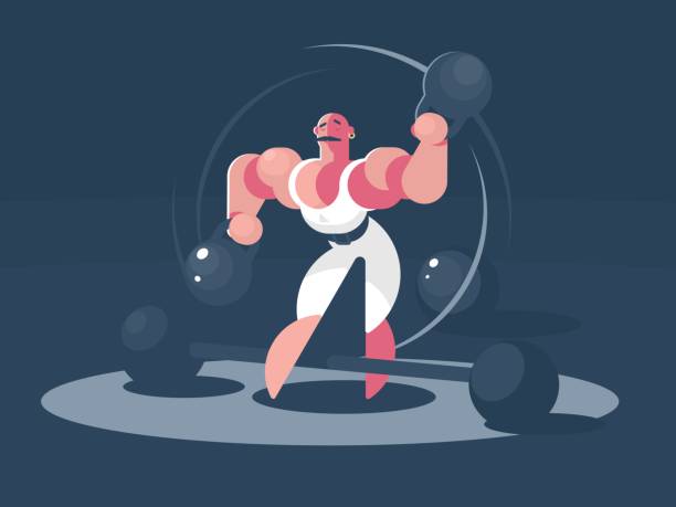ilustrações, clipart, desenhos animados e ícones de homem forte atleta de circo - circus strongman men muscular build