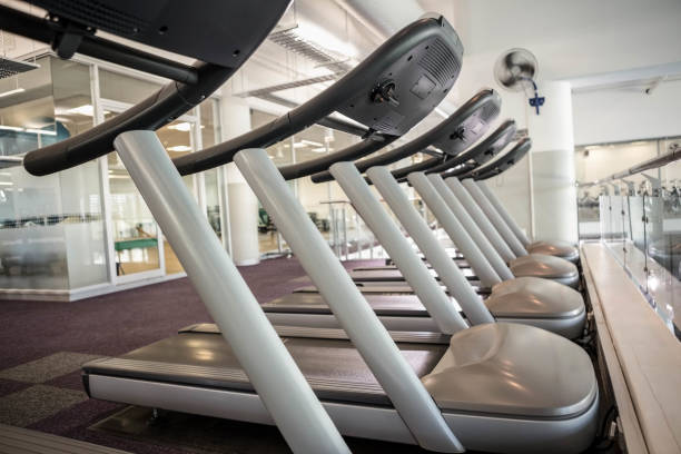 istock Close up of some Treadmills 802403544