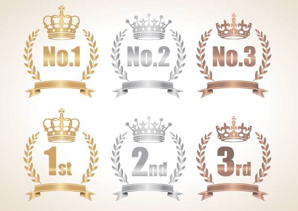 Crown Anniversary ribbon icon set ,vector EPS10 award bronze medal medal ribbon stock illustrations