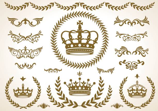 ilustraciones, imágenes clip art, dibujos animados e iconos de stock de 4 forma de icono de laurel corona, vector - escudo de armas