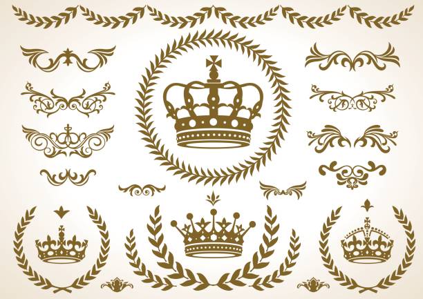 4 şekil crown defne simgesini, vektör - birleşik krallık illüstrasyonlar stock illustrations