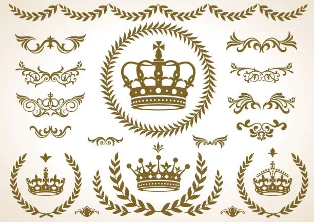 Vector illustration of 4 shape of Crown laurel icon, vector