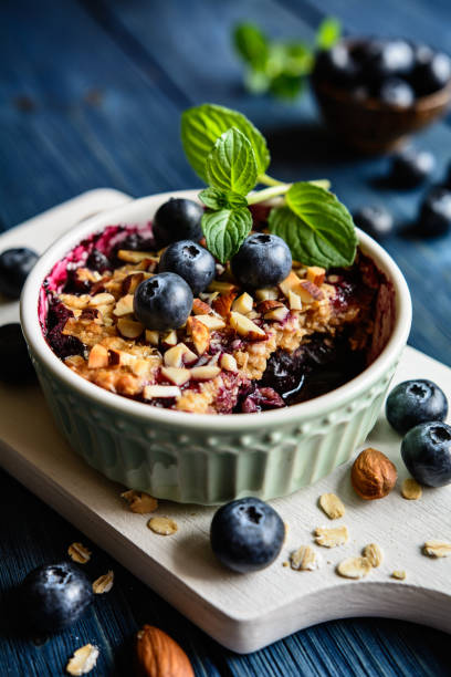 istock Blueberry crumble with oat flakes and almonds 802421950