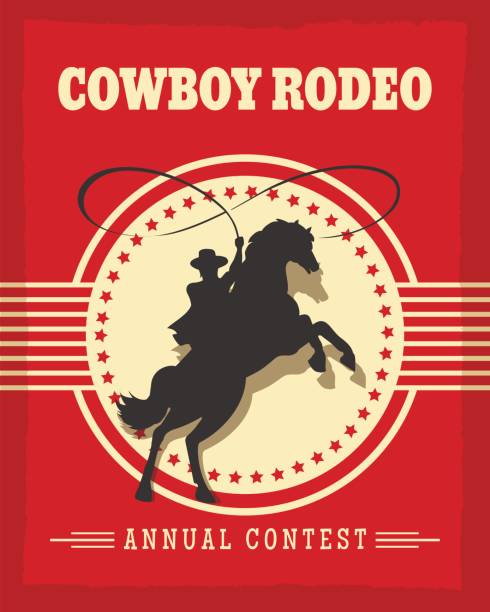 Old west cowboys rodeo retro poster Old west cowboys rodeo retro poster vector illustration with gaucho on horse rodeo stock illustrations