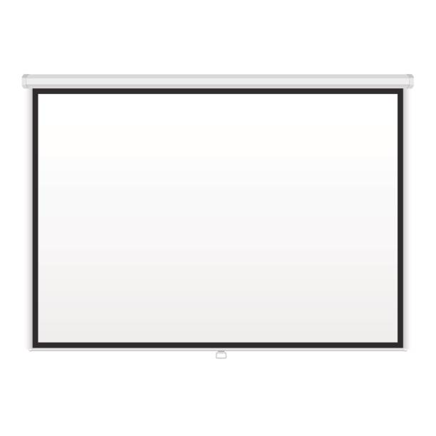 White projection vector screen Projection vector screen with black frame. Presentation realistic board. projector screen classroom stock illustrations