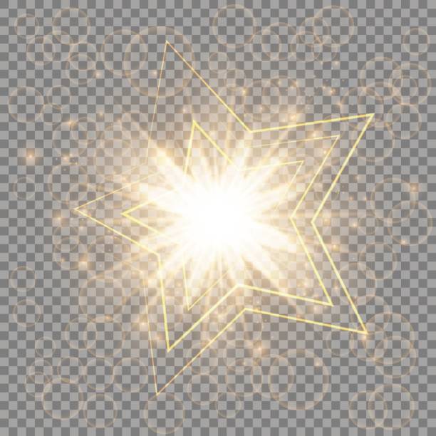 The golden christmas star Christmas golden star with bright rays and light effects close-up on a transparent background christmas chaos stock illustrations