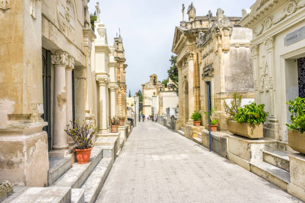 Old cemetery with family graves in Brindisi, Italy