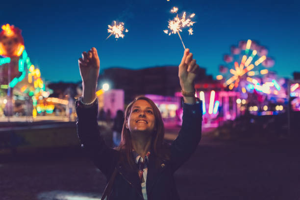 istock Happy girl at the amusement park 802449782