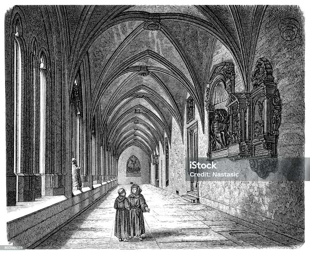 Cloister in Mainz Cathedral, Germany Illustration of a Cloister in Mainz Cathedral, Germany Mainz stock illustration
