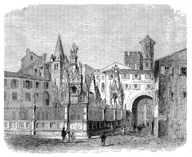 illustrazioni stock, clip art, cartoni animati e icone di tendenza di le tombe dello scaligero a verona - verona