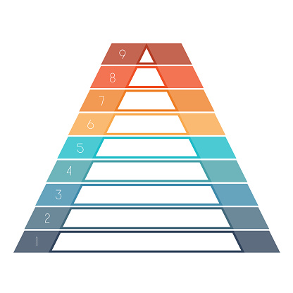 Numbered template Infographics colorful pyramid for text area nine positions
