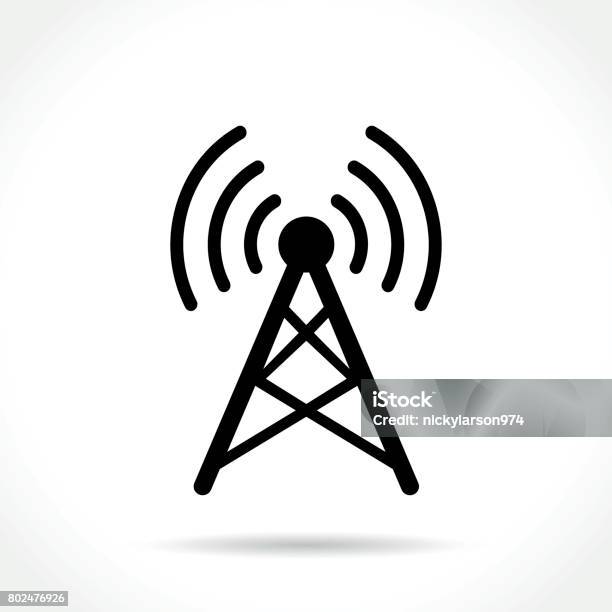 Antenna Icon On White Background Stock Illustration - Download Image Now - Icon Symbol, Communications Tower, Radio