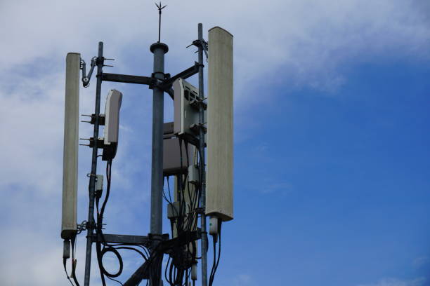istock Cell phone telecommunication tower with clouds,blue sky 802496672