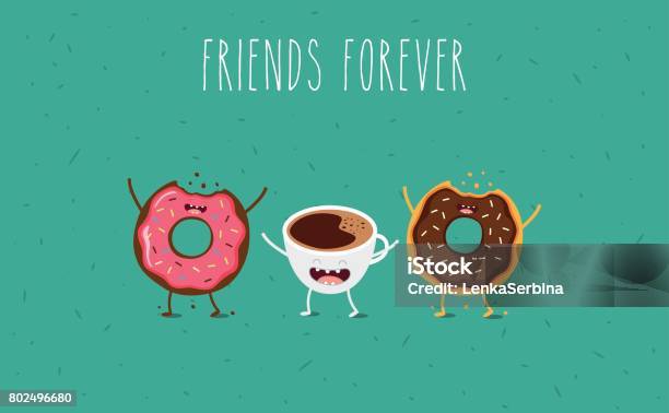 Cartoon Comic Coffee Cup And Donut Take Coffee And Donut With You Vector Cartoon Illustration Coffee To Go Stock Illustration - Download Image Now