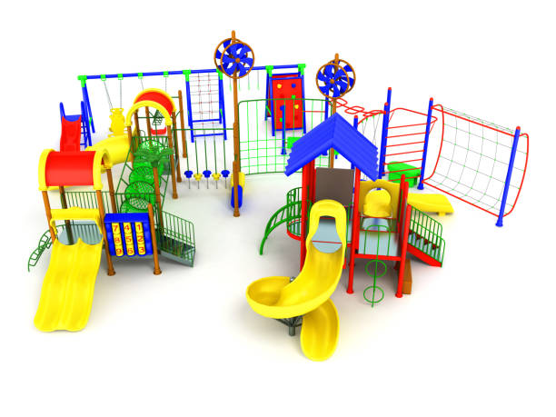 istock Children's motley playground green 3d render on a gray background 802507672