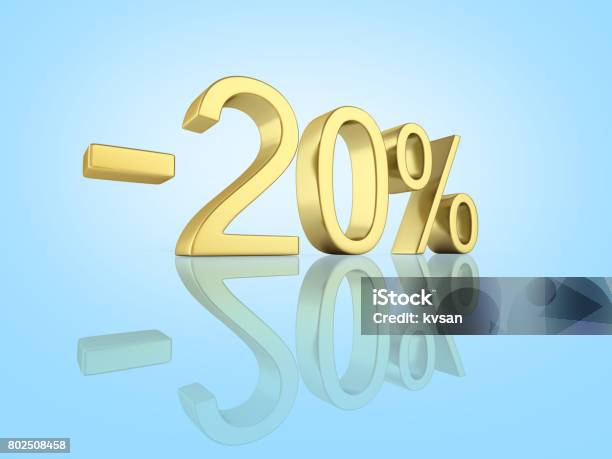 20 In Text Gold Text 20 Percent Off On Blue Gradient Background With Reflection 3d ...