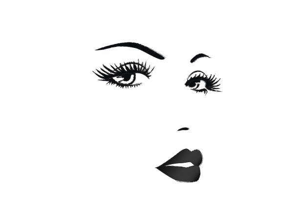 красивое лицо женщины, черно-белая векторная иллюстрация - women human face sensuality human eye stock illustrations