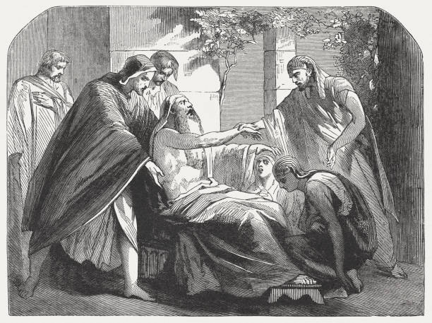 ilustrações de stock, clip art, desenhos animados e ícones de jacob blesses ephraim and manasseh (genesis 48, 14), published 1886 - joseph