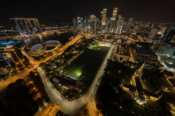 istock Singapore Skyline 2017 Aerial View Night 802540200
