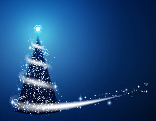 istock Blue Christmas tree blizzard snowflakes stars background. 802546106