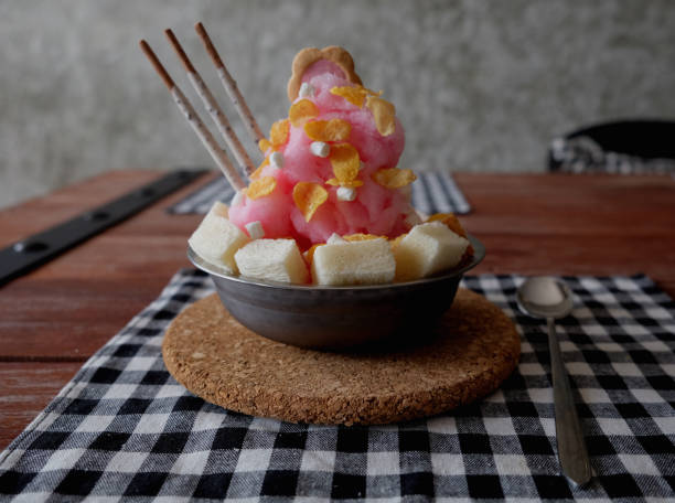 Heart shaped ice cream with pistachio serving in istanbul turkey