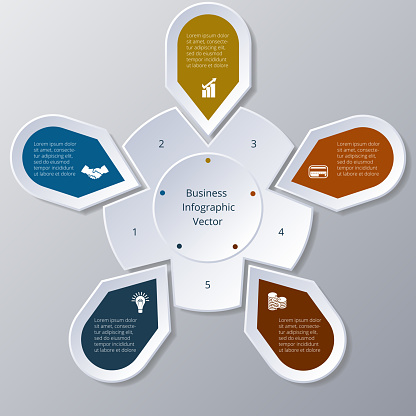 Business Infographic five Points arranged in circle gear