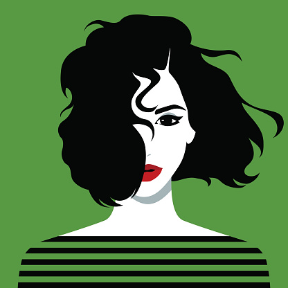 Vector illustration of the beautiful young girl with unruly black hair