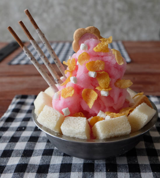 istock Shaved ice with syrup and milk, chocolate, strawberry 802546362