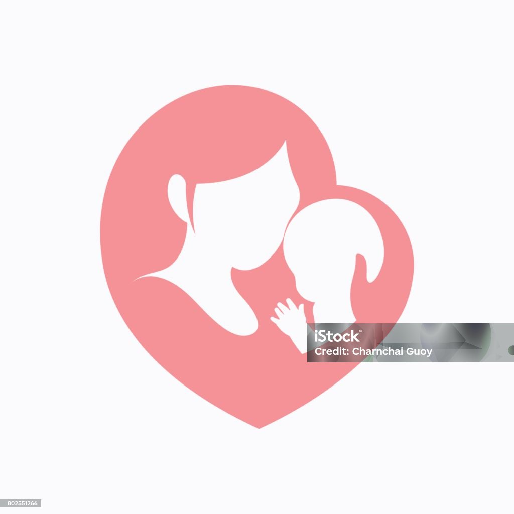 Madre sosteniendo a su pequeño bebé en silueta en forma de corazón - arte vectorial de Madre libre de derechos