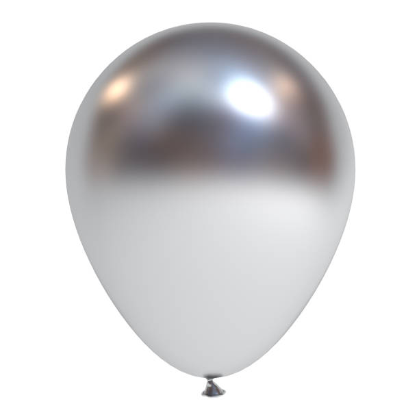 Metallic chrome balloon isolated on white background with reflection . 3D render stock photo