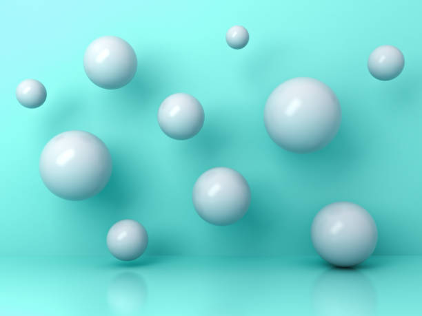 istock Abstract white flying 3d spheres on cyan background with reflection and shadows. 3D rendering 802557546