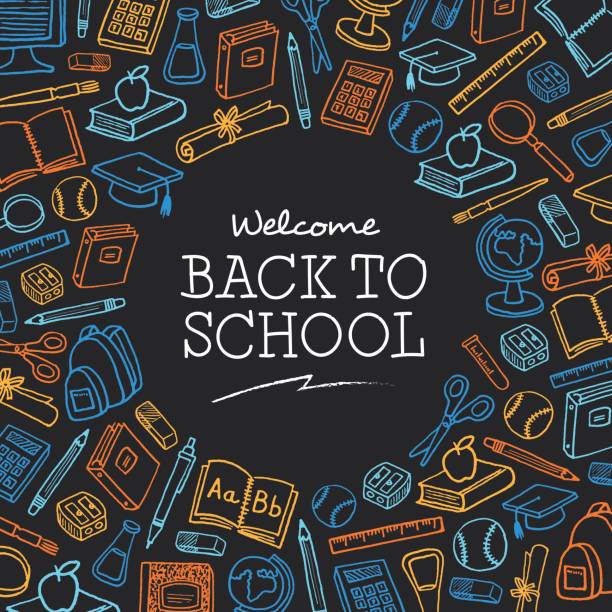 Welcome Back to school background with icons - Illustration