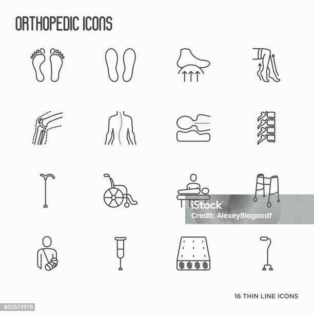 Orthopedic And Trauma Rehabilitation Thin Line Icons For Banners In Clinics And Medical Centers Vector Illustration Stock Illustration - Download Image Now