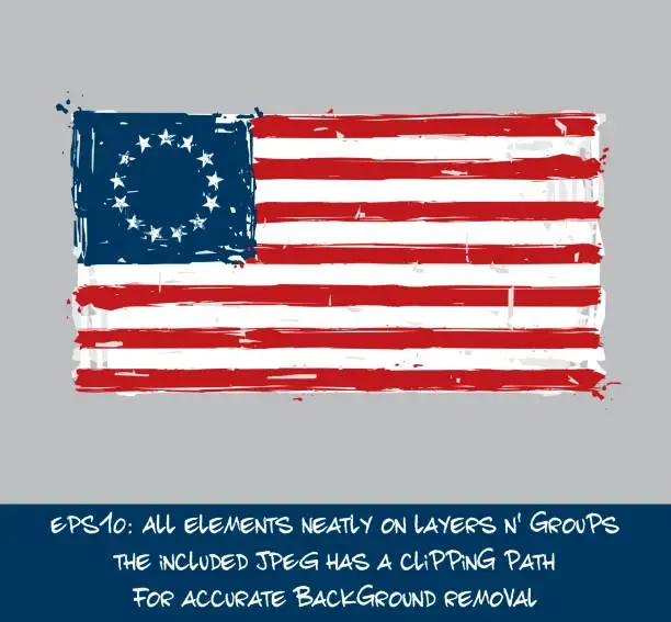 Vector illustration of American Betsy Ross Flag Flat - Artistic Brush Strokes and Splashes