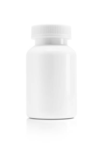 Blank packaging white plastic bottle for supplement product isolated on white background