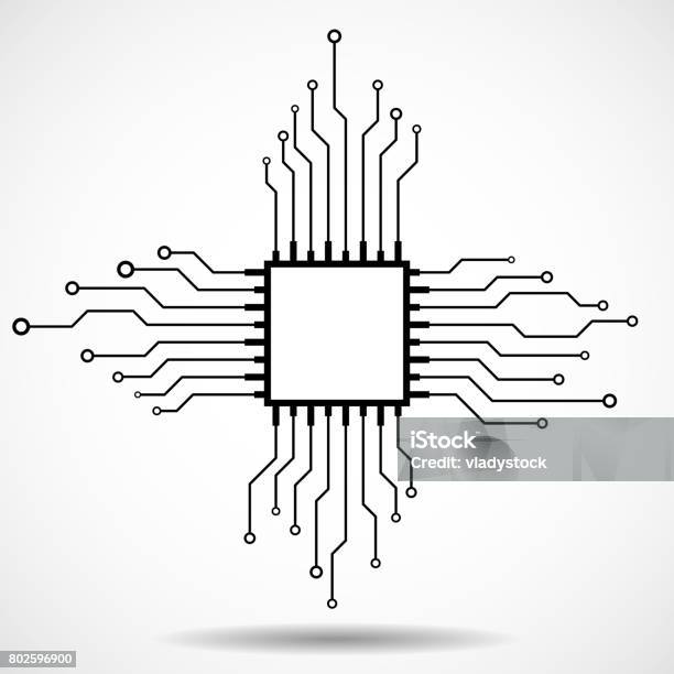 Cpu Microprocessor Microchip Circuit Board Stock Illustration - Download Image Now - Abstract, Art, Business Finance and Industry