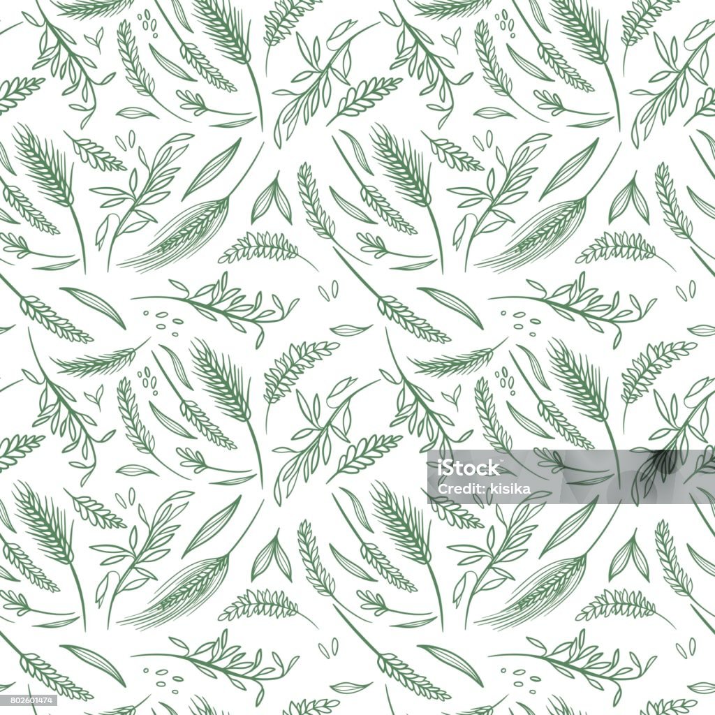 Vector Agriculture Seamless Pattern Farming green wheat and rye spike repeating texture background Wheat stock vector