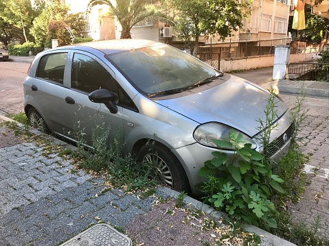Istanbul,Turkey-June 26,2017:Fiat punto abandoned in the street