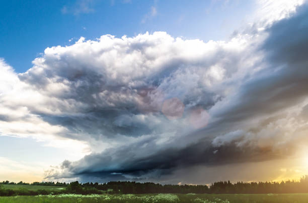 istock Supercell thunderstorm sunset and the blue sky and cirrus clouds. 802605620