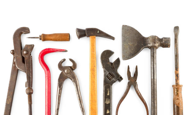 istock set of old home worker articles tools, isolated on a white background 802605984