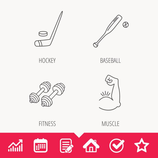 baseball, eishockey und fitness sport-icons. - eishockey grafiken stock-grafiken, -clipart, -cartoons und -symbole