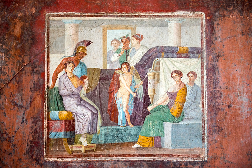 frescoes in Pompeii, UNESCO World Heritage Site, Campania region, Italy. Pompeii city destroyed in 79BC by the eruption of Mount Vesuvius