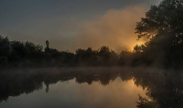 istock Sunrise near ponds in Dacice town 802618146