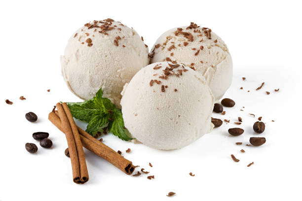 istock Three scoops of cappuccino ice cream isolated with clipping path 802623432